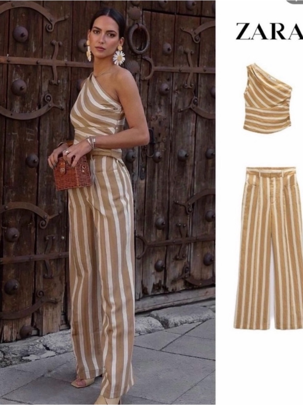 ZARA jacquard gold pant set